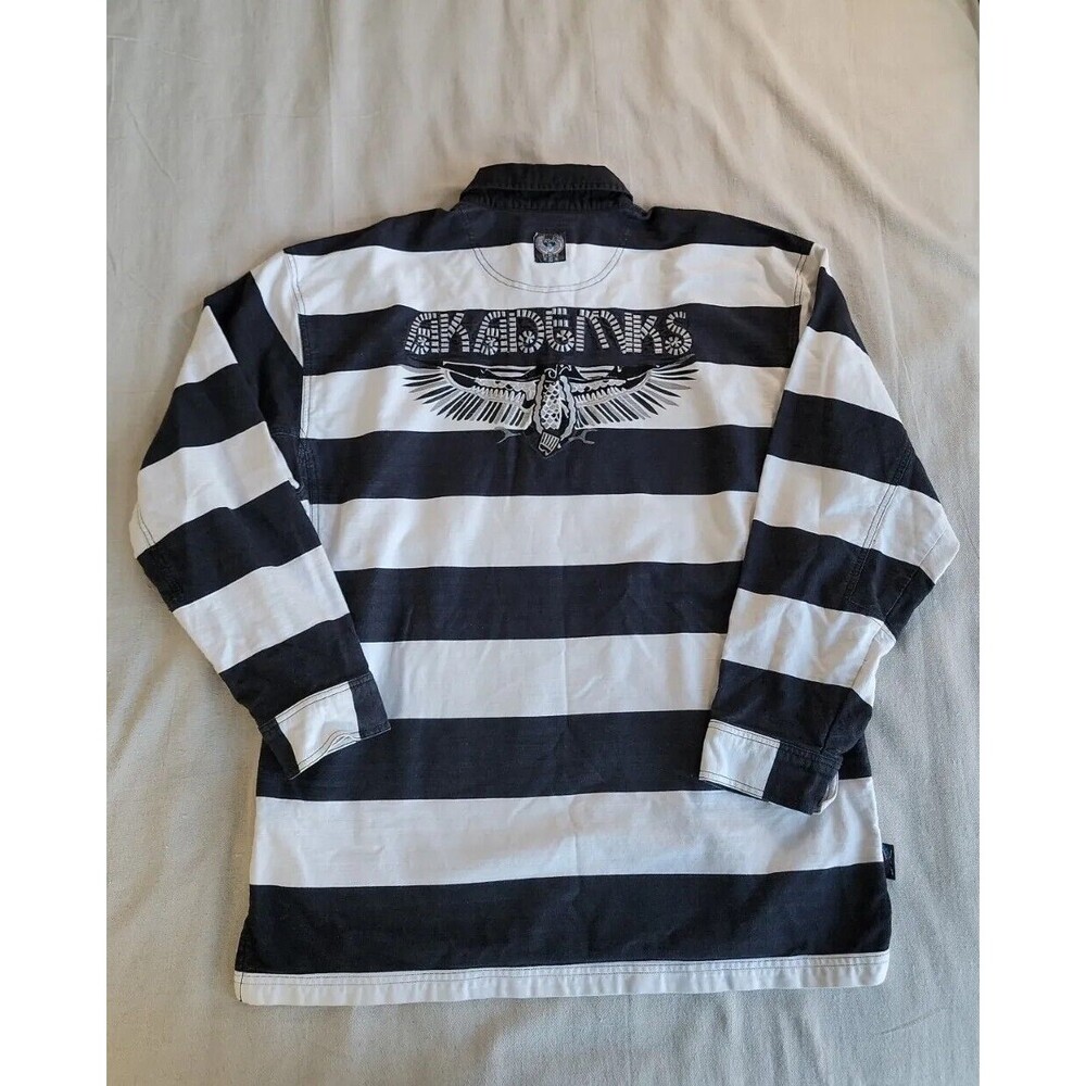 Akademics Mens 2XL Polo Shirt Black White Stripe Embroidered Logo Streetwear